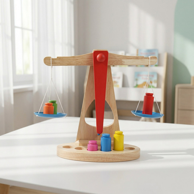 키움하우스 원목 양팔저울 교구 세트 밸런스 균형감각 과학탐구 원목 학습 수세기 숫자 수학, 원목양팔저울10피스