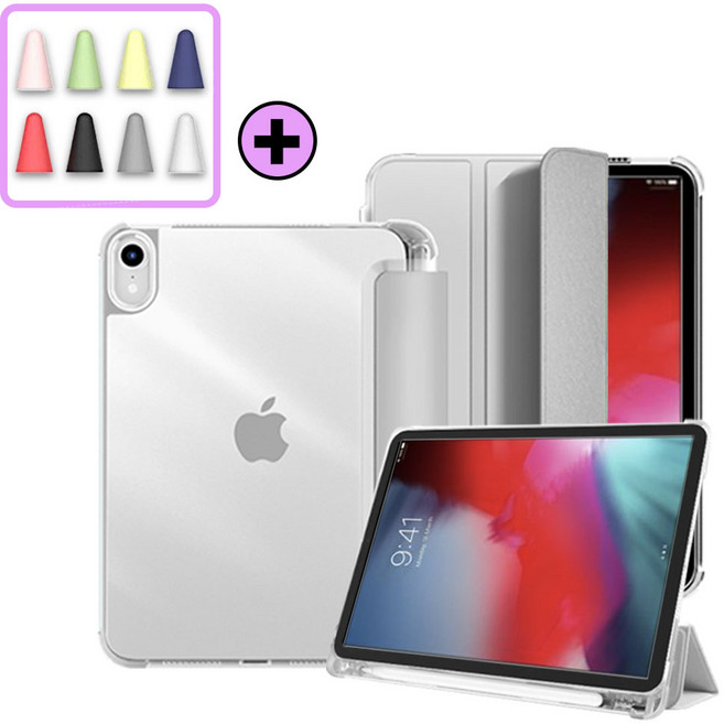 아이패드 에어 프로 미니 호환 1/2/3/4/5/6/7/8/9/10/11세대 애플 펜슬 수납 클리어 케이스 보호 커버 케이스나라, 라이트그레이