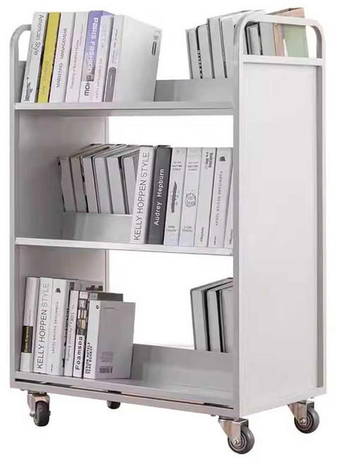 이동식 책장 북트롤리 사무용 파일 서류 보관함 바인더 문서수납 도서정리, 블랙 3단 W자형 책수레