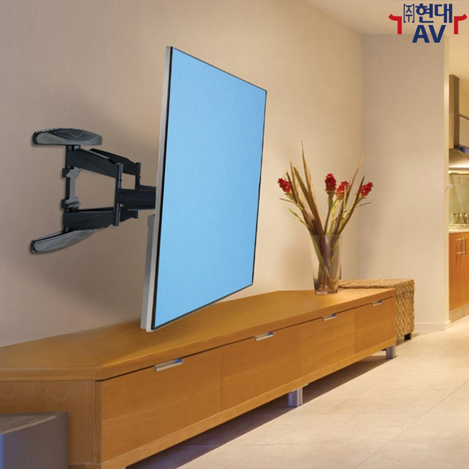 현대AV ND-2722 초대형 TV 벽 브라켓 거치대 월마운트 최대 47kg/75인치 이내 지원 양팔 타입 암 자바라 방식 상하좌우 회전 가능 케이블 정리 한글 설치안내서, 블랙 색상