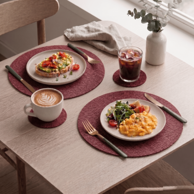 아지랩 1+1 모던 방수 식탁매트 2p + 티코스터 2p, 버건디, 2개, 33 x 33cm