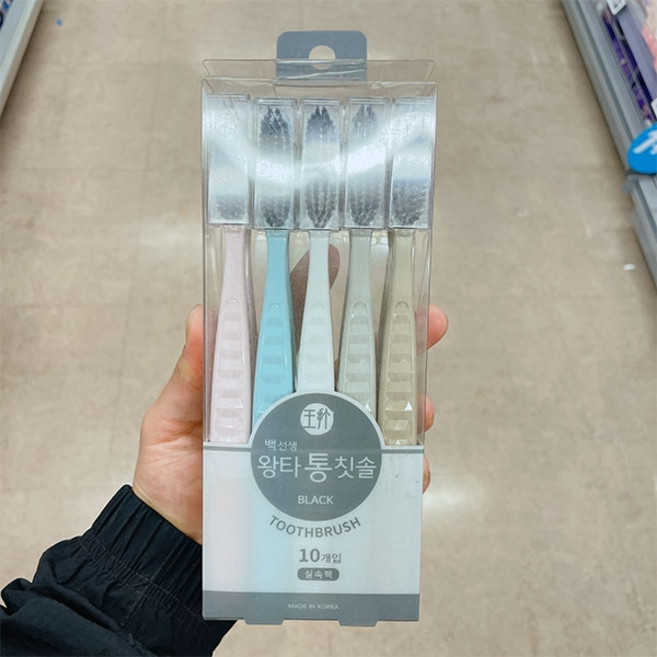 삼정 백선생 왕타 롱칫솔 블랙, 1개, 10개입