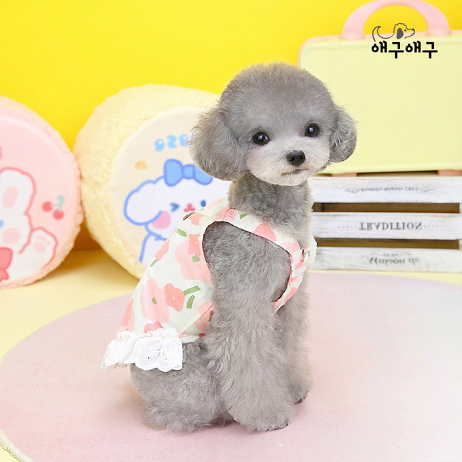 애구애구 강아지 로맨틱 플라워 스커트, 핑크색, S, 핑크, 1개