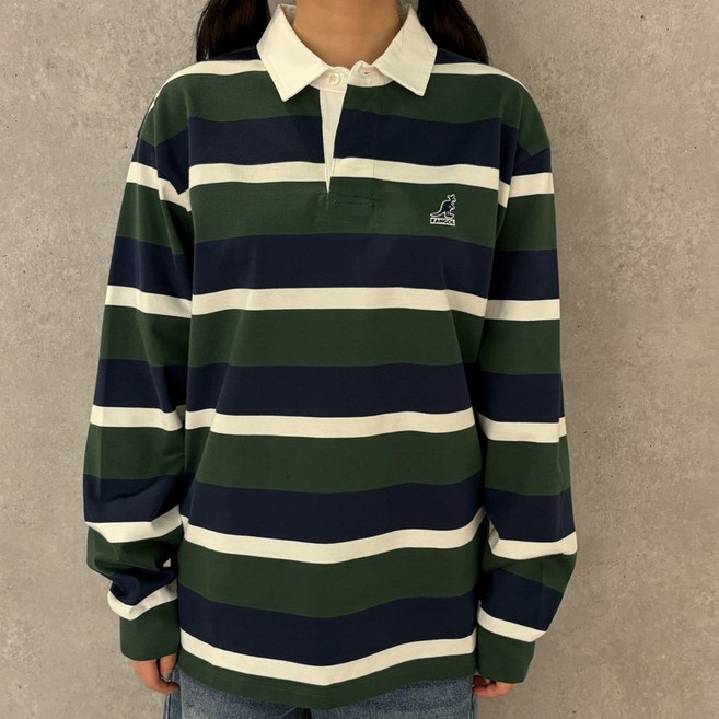 [국내정식매장] 캉골 티셔츠 Kangol 스트라이프 폴로 긴팔 3538 그린