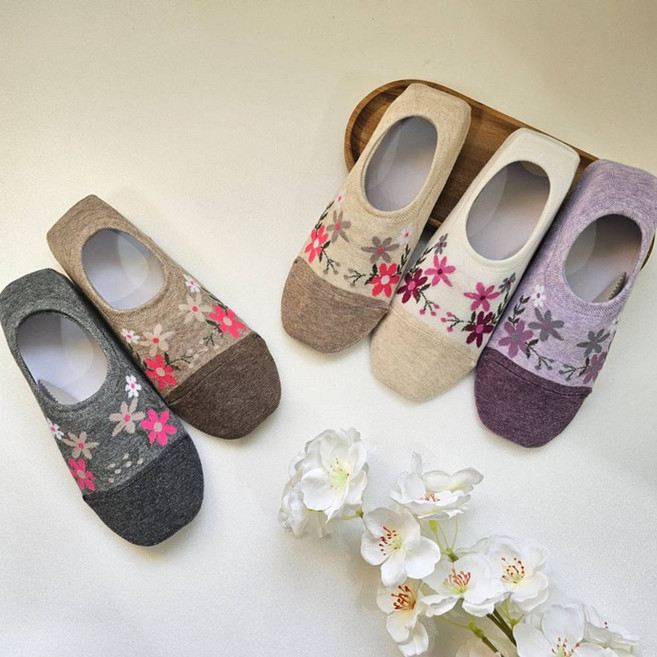 여성 미끄럼방지 덧신 5켤레 코스모스꽃 예쁜 논슬립 덧신