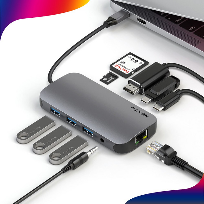 NEXTU 도크존 10in1 8K HDMI PD 100W USB C타입 멀티허브 멀티 어댑터 2297TCH-8K, 1개