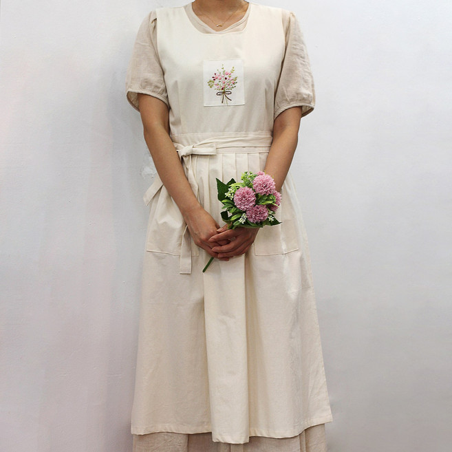 수피아코코 광목 장금이 자수 앞치마 에이프런 카페 바리스타 플로리스트 어린이집 유치원 공방, 크림 88, 1개