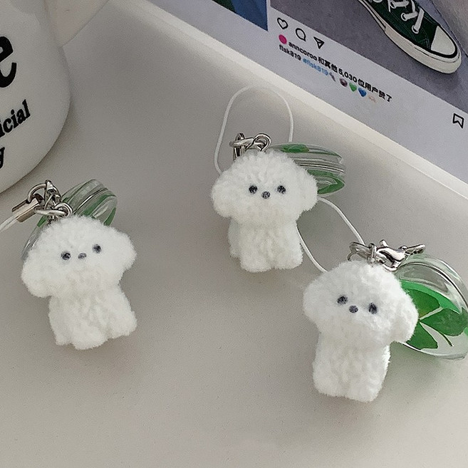 앤티키 말티즈 네잎클로버 원형 키링, 1개, 화이트