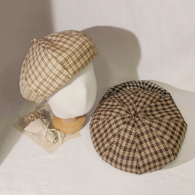 무배 루델 체크 꼭지 베레모 빵모자 화가모자 여자 가을 겨울 팔각모 디어안나