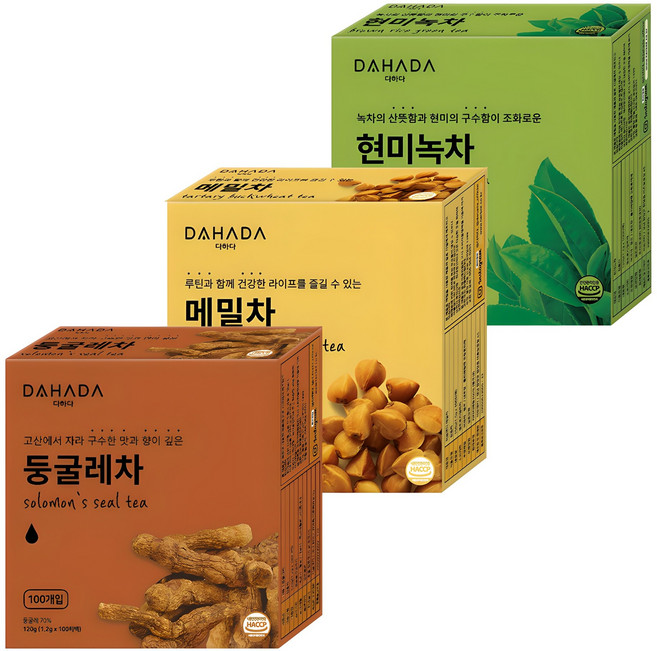 다하다 현미녹차 둥굴레차 메밀차 3종 300티백 세트, 1세트