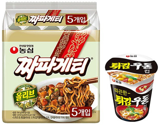 농심 튀김우동컵(62g 15개입)+짜파게티10봉지, 단품