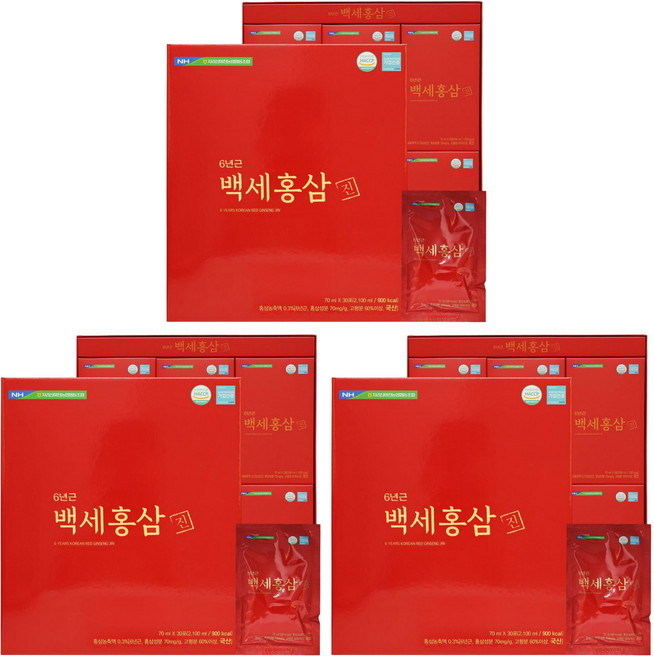 지리산마천농협 진센노사이드 국산 6년근 백세홍삼진액 70ml 쇼핑백 포함 30포, 3개, 30회분