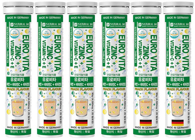 내츄럴365 유로비타 아연 + 비타민C + 비타민E 복숭아맛, 20정, 6개