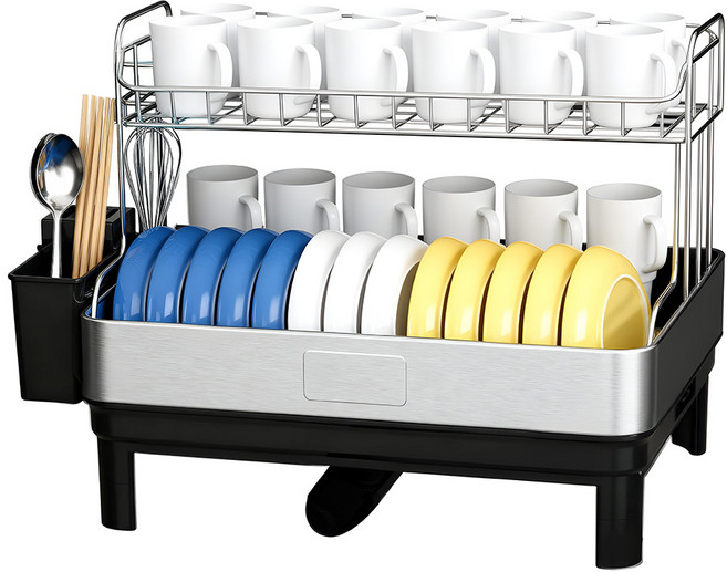 304스텐 식기건조대 1단2단 주방 설거지건조대 물빠짐트레이 그릇컵수납대 화이트 블랙, 1개, 2단