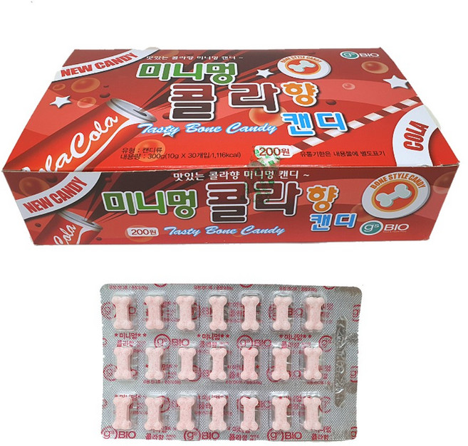 미니멍 캔디 사이다/콜라/복숭아향 뼈다귀모양캔디, 9.66g, 30개