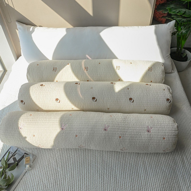 자수누빔 피그먼트 워싱 원형 바디필로우, 마이도기