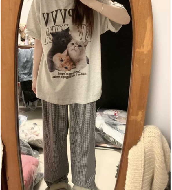 오베테 캣츠 빈티지 오버핏 파자마 세트