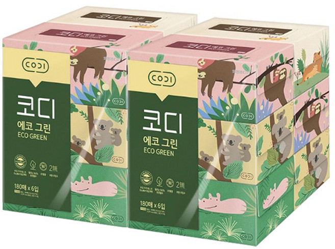 코디 에코그린 각티슈 2겹, 180매, 12개