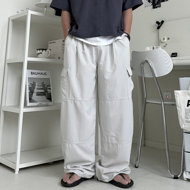 르위 나일론 와이드 카고팬츠 빅사이즈 스트링 조거바지