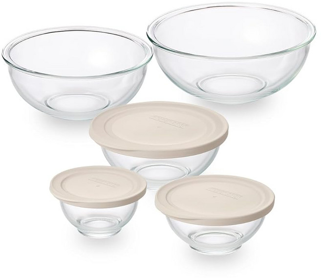 깔끔한 수납 아이리스오야마(IRIS OHYAMA) 내열 유리볼 5점 세트 투명 겹쳐서 보관할 수 있다 국물이 새는 일이 적다 350℃까지 가열 가능 그대로 식탁에 올릴 수 있다 전