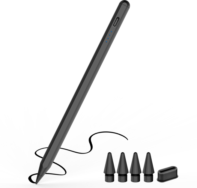 JAMJAKE 아이패드 호환 스타일러스 펜슬 스마트 터치펜 초미세 펜촉 USB-C 충전식 + 여분 펜촉 증정 Q52, 블랙, 1개