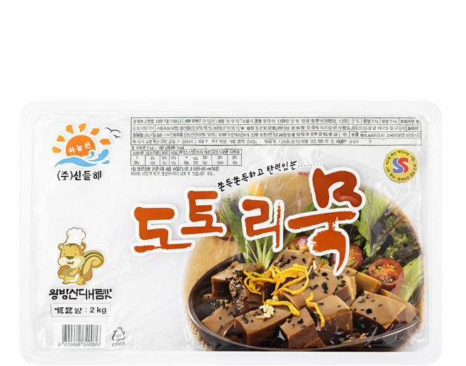 하늘찬/왕방산 다람쥐 도토리묵 2kg x 1개/수입산, 1박스