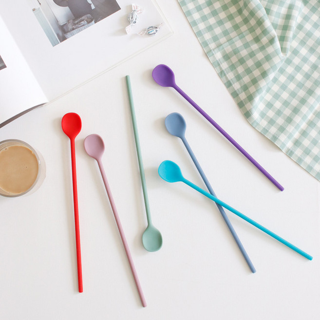 국산 실리콘 롱스푼 티스푼 6color 다용도스푼 머들러 칵테일 롱실리콘스푼, 퍼플, 1개