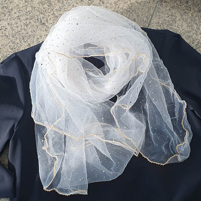 반짝이 롱 긴 망사 스카프 시슬루 목 매쉬 레이스