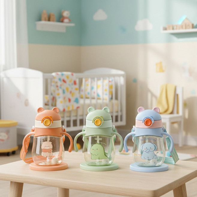 휴대용 어린이용 빨대 음료컵, 주황색, 1개, 250ml