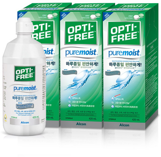옵티프리 퓨어모이스트 렌즈세정액 + 렌즈케이스, 420ml, 3세트
