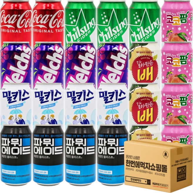 인기뚱캔 6가지맛 총24캔/코카콜라/사이다/밀키스/웰치스/갈아만든배/코코팜/파워에이드, 24개, 355ml