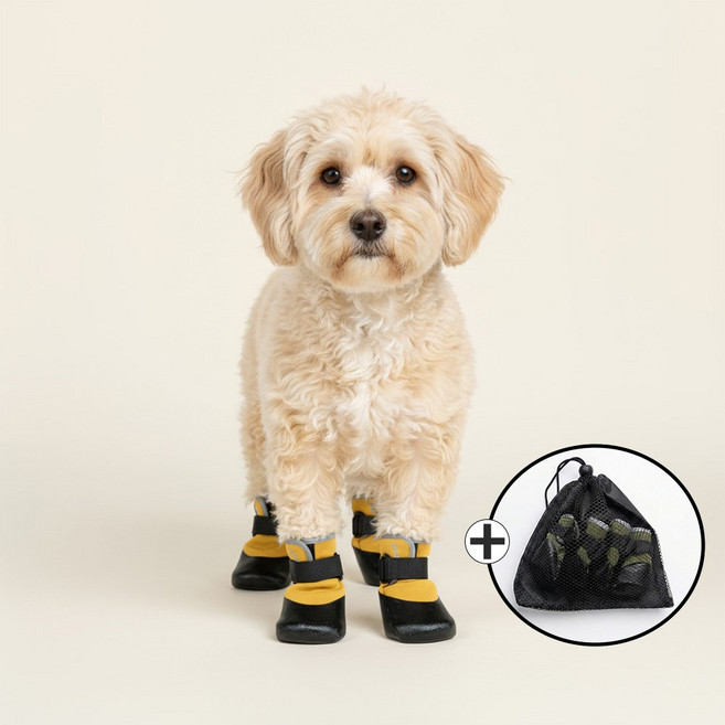 푸키 강아지 논슬립 삭스핏 슈즈 4P, 1세트, 옐로우