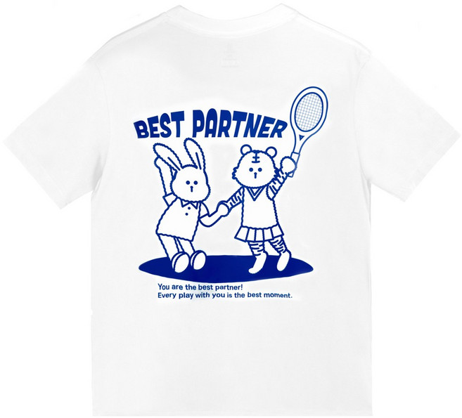 [테나스] 테니스 오버핏 남녀 공용 반팔티셔츠 베스트파트너 면 데일리 여성 남성 커플