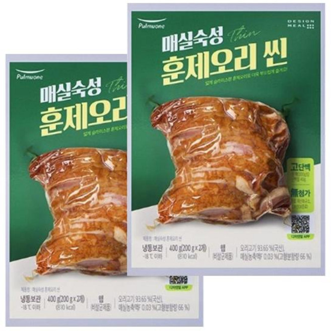 풀무원 매실숙성 훈제오리 씬 400g 2개