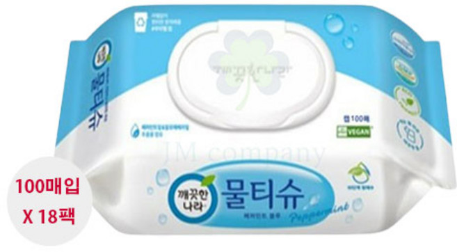 깨끗한나라 페퍼민트 물티슈 캡형, 100개입, 18개