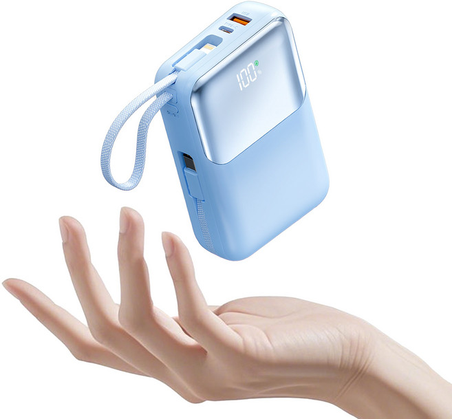 아우스힐 PD 22.5W QC3.0 고속충전 케이블 일체형 대용량 보조배터리 20000mAh, 블루