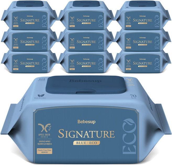 베베숲시그니처 블루 에코 유아물티슈캡형, 75g, 70매, 10개