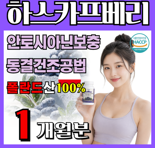 데일업 동결건조 폴란드산 하스카프베리 추출물 HAPPC 식약처 인증 가성비 안토시아닌 활력 케어, 1개, 60정