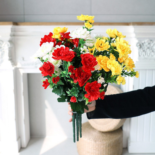인테리어 조화 성묘 산소 납골당 꽃 장식 조화세트, 세트106.신국화 옐로우+레드, 1개
