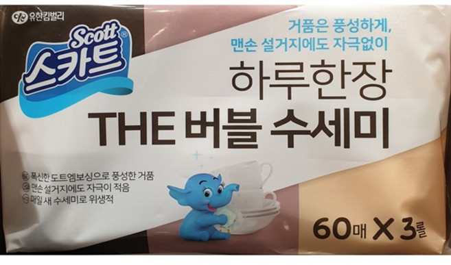 스카트 일회용수세미 60매x3롤 THE 버블수세미 #628721, 혼합색, 1세트, 3개입