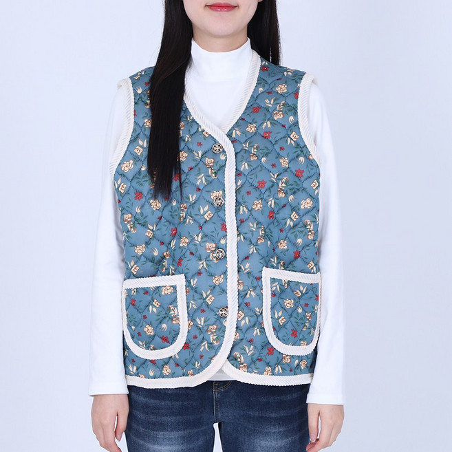 김장 촌캉스조끼 꽃무늬 성인 수면 누빔조끼 빅사이즈