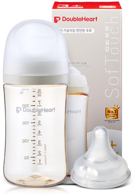 더블하트 모유실감 3세대 오후의베이지 240ml 싱글팩(젖병+젖꼭지 M), 1세트, 오후의베이지 젖꼭지(M)