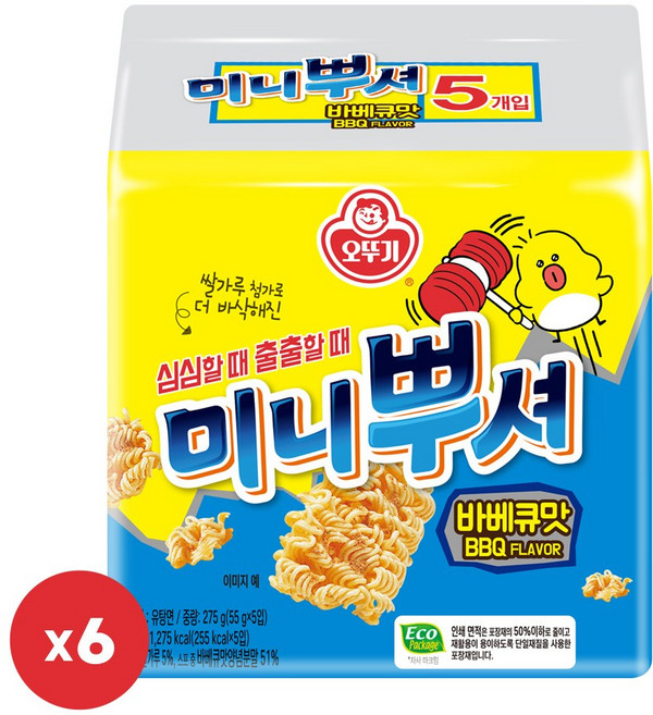오뚜기 미니뿌셔 바베큐맛 (55gx5) 6개, 55g, 30개