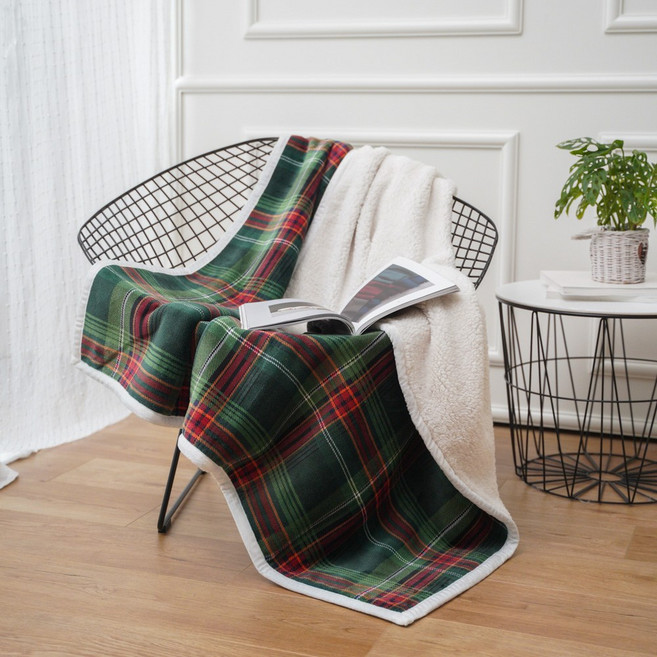 양털 극세사 캠핑블랭킷 캠핑담요, 체크 그린(150x200cm)