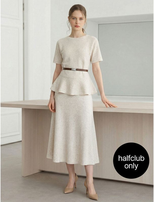 미니멈 에브리데이 페미닌 프릴 반팔 롱 니트 스커트 셋업 EC2OW021D