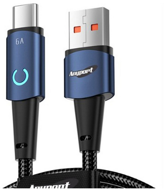 애니포트 문라이트 USB A to C 고속충전 케이블 AP-UTCM66W, 블루, 1개, 1.2m