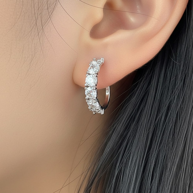 ONDOBIUM 큐빅 링 원터치 귀찌 귀안뚫는 여성 클립형 귀걸이