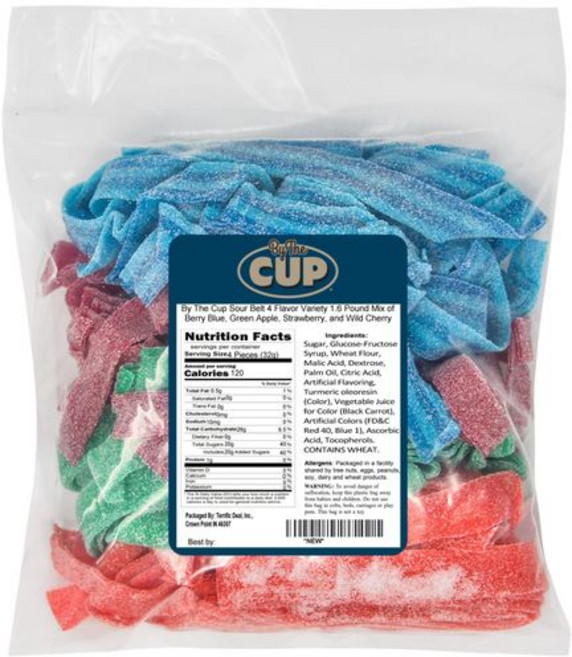 바이 더 컵 사워 벨트 4가지 맛 버라이어티 1.6파운드 믹 By The Cup Sour Belt 4 Flavor Variety 1.6 Pound Mix of Berry Blue, 1개