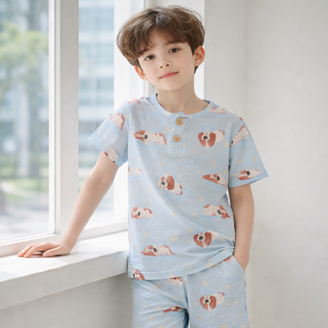 온웨어 남아용 프리미엄 쿨스판 소프트터치 드림퍼피 반팔 상하의 세트