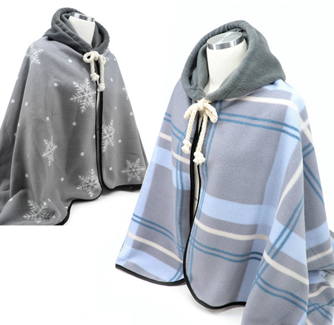 무릎담요 후드망토 체크 블루 / 겨울담요 무릎담요 후드담요